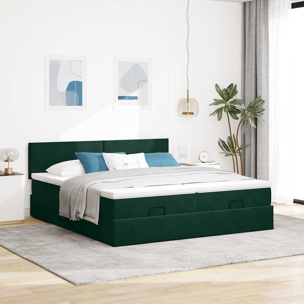 Ottoman bed met matrassen 200x200cm fluweel donkergroen is nu te koop bij PeponiXL, paradijselijk wonen!