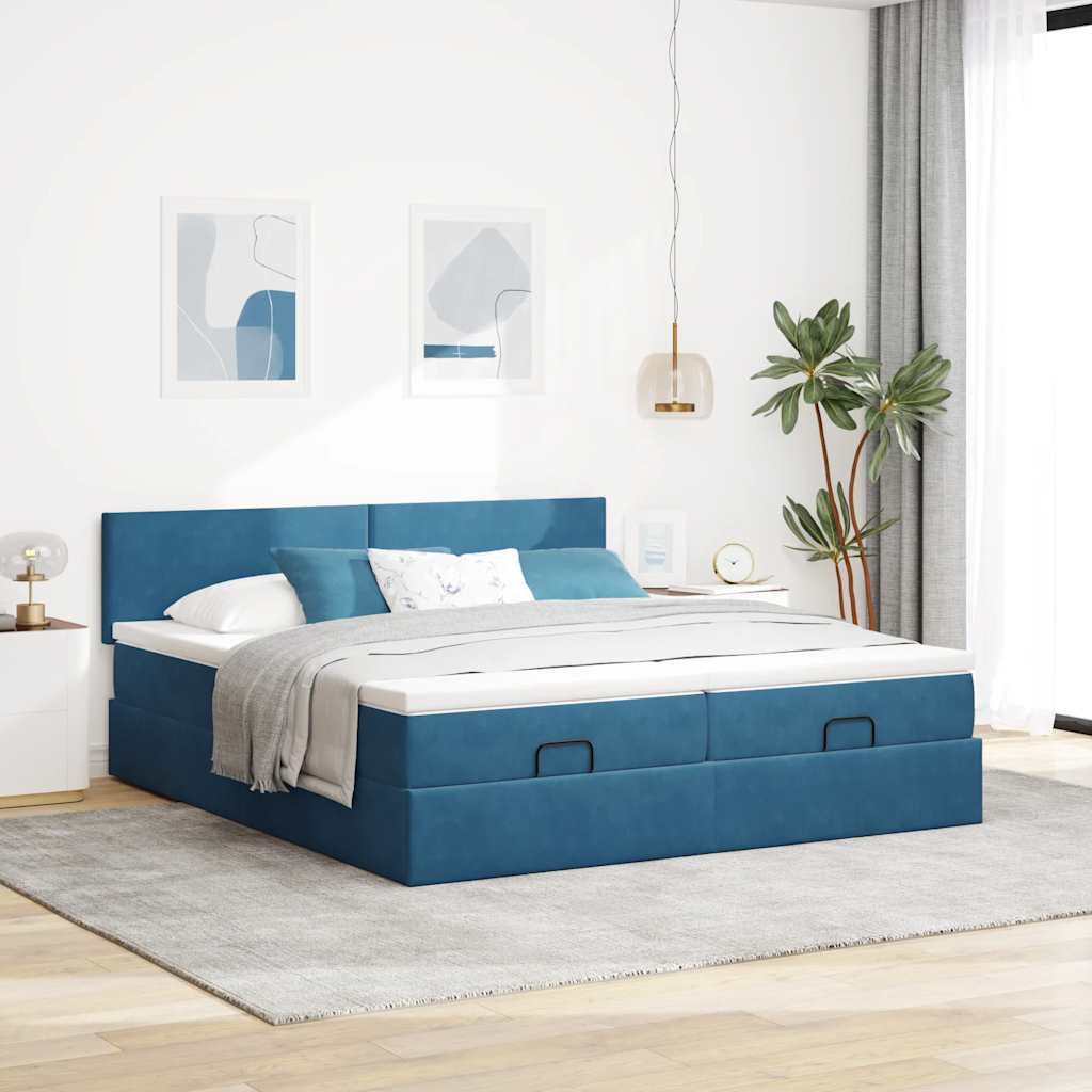 Ottoman bed met matrassen 200x200cm fluweel donkerblauw is nu te koop bij PeponiXL, paradijselijk wonen!