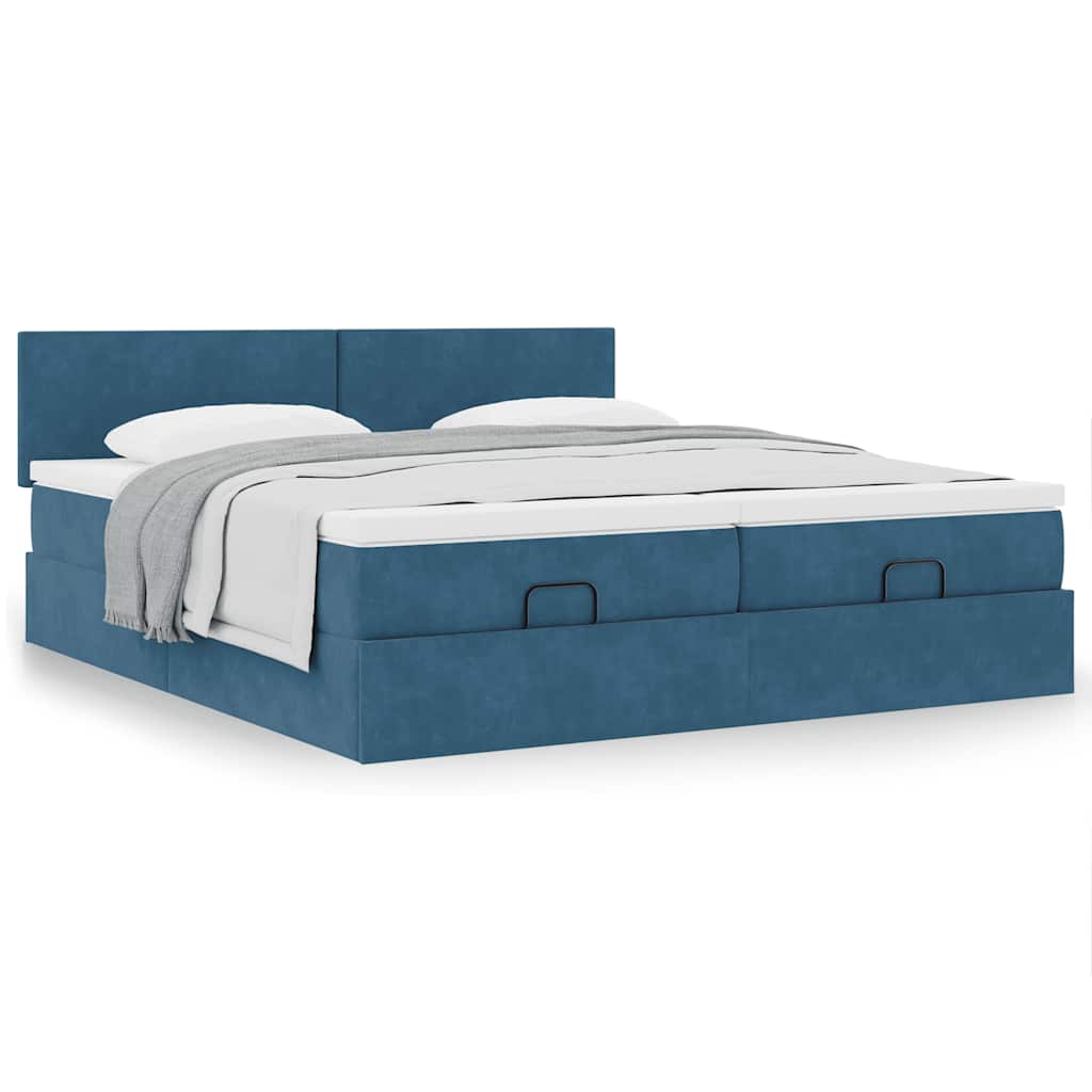 Ottoman bed met matrassen 200x200cm fluweel donkerblauw is nu te koop bij PeponiXL, paradijselijk wonen!