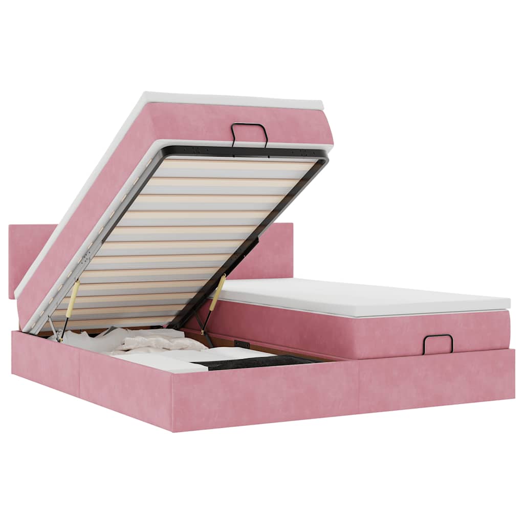 Ottoman bed met matrassen 200x200cm fluweel roze is nu te koop bij PeponiXL, paradijselijk wonen!