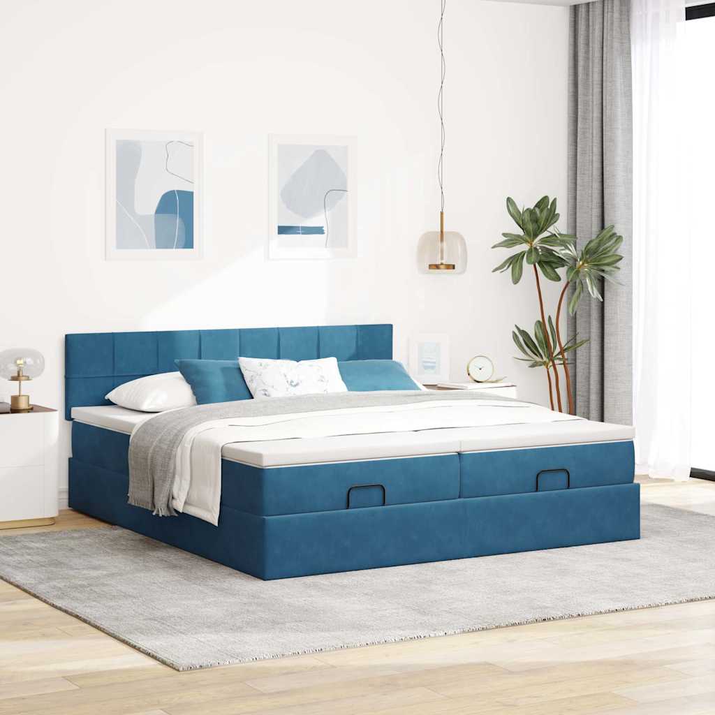Ottoman bed met matrassen 160x200cm fluweel donkerblauw is nu te koop bij PeponiXL, paradijselijk wonen!