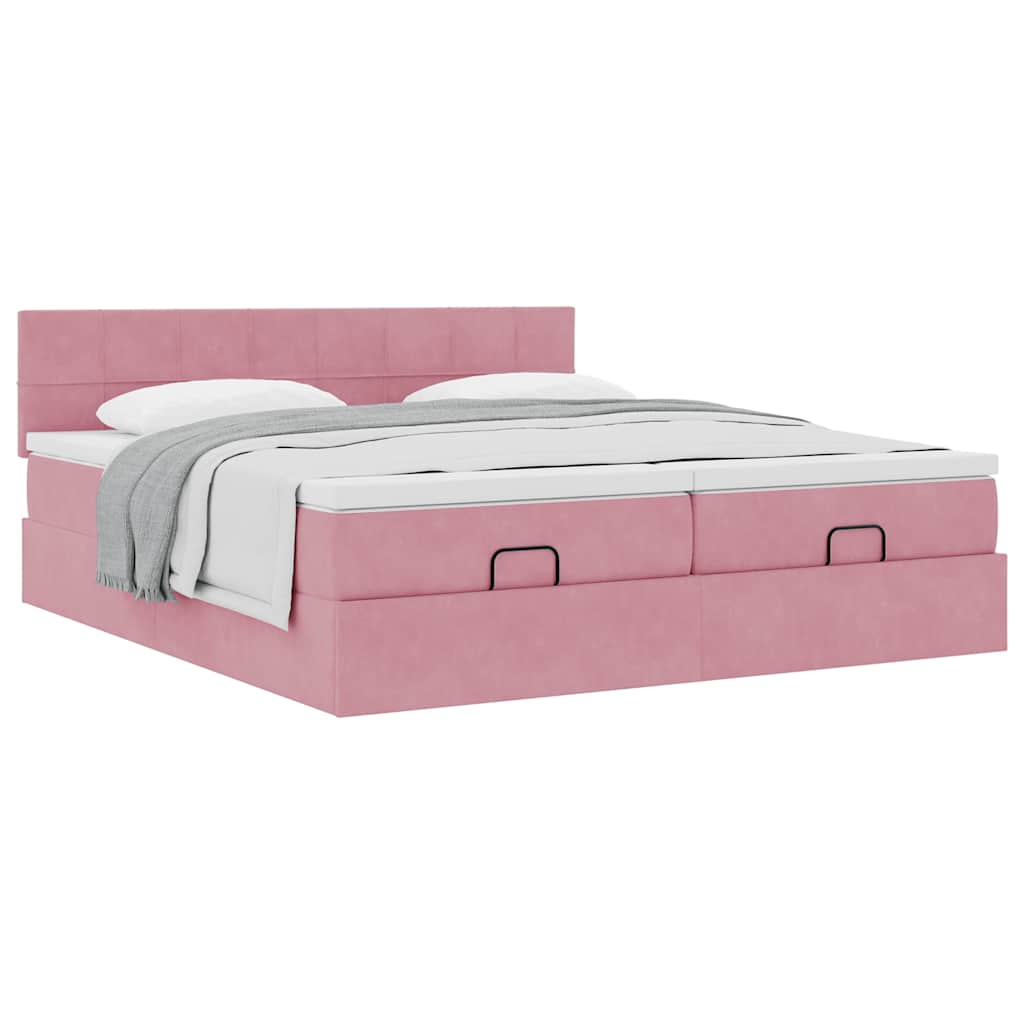 Ottoman bed met matrassen 160x200cm fluweel roze is nu te koop bij PeponiXL, paradijselijk wonen!