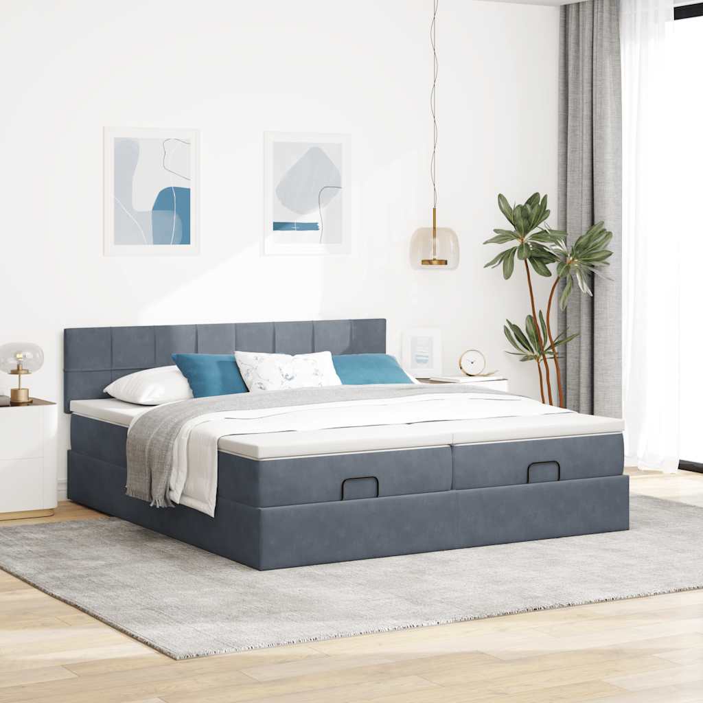 Ottoman bed met matrassen 180x200cm fluweel donkergrijs is nu te koop bij PeponiXL, paradijselijk wonen!