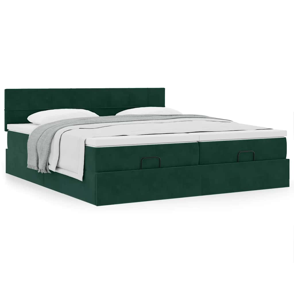 Ottoman bed met matrassen 200x200cm fluweel donkergroen is nu te koop bij PeponiXL, paradijselijk wonen!