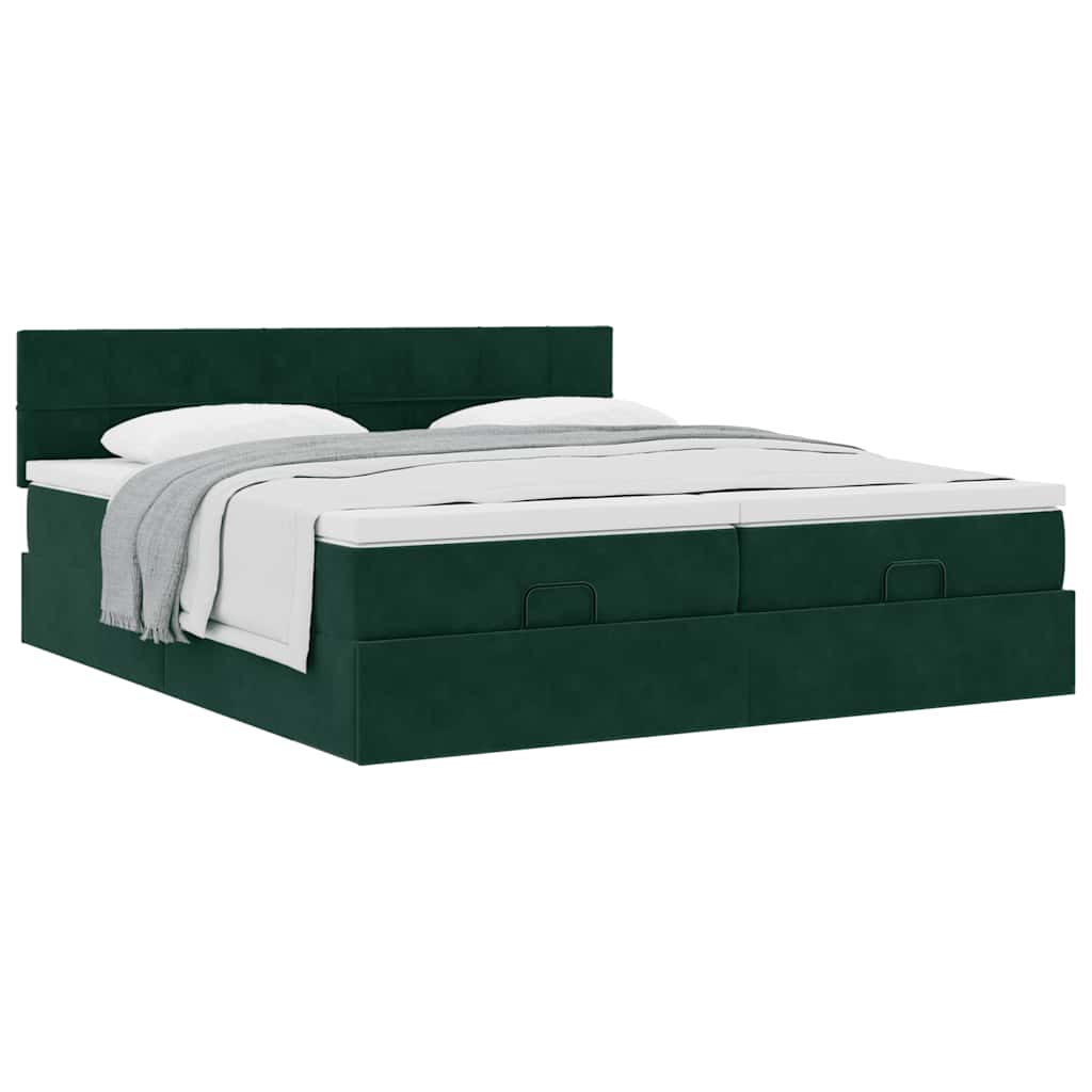 Ottoman bed met matrassen 200x200cm fluweel donkergroen is nu te koop bij PeponiXL, paradijselijk wonen!