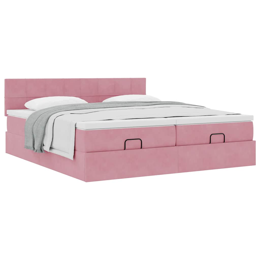Ottoman bed met matrassen 200x200cm fluweel roze is nu te koop bij PeponiXL, paradijselijk wonen!