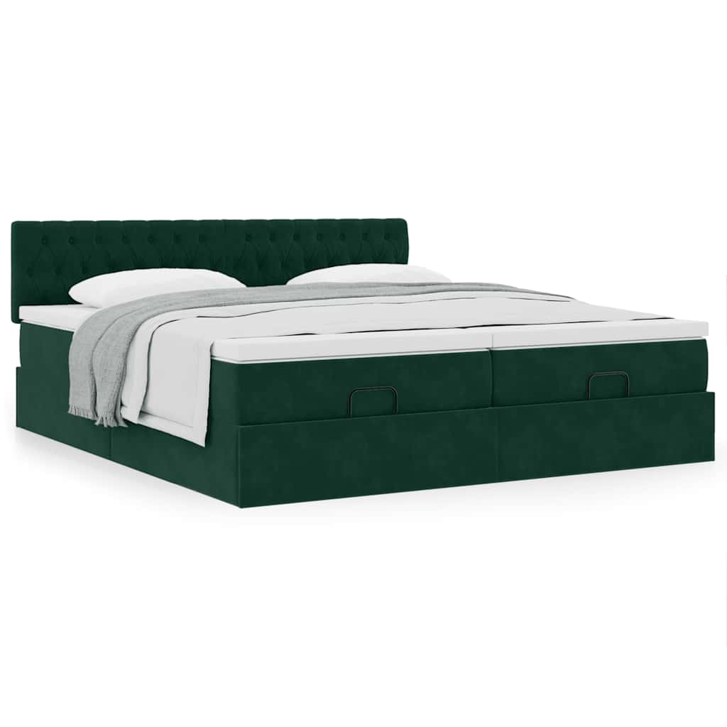 Ottoman bed met matrassen 160x200cm fluweel donkergroen is nu te koop bij PeponiXL, paradijselijk wonen!