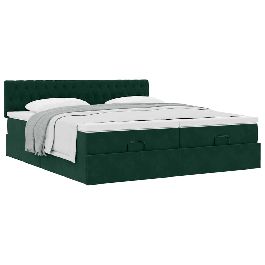 Ottoman bed met matrassen 160x200cm fluweel donkergroen is nu te koop bij PeponiXL, paradijselijk wonen!