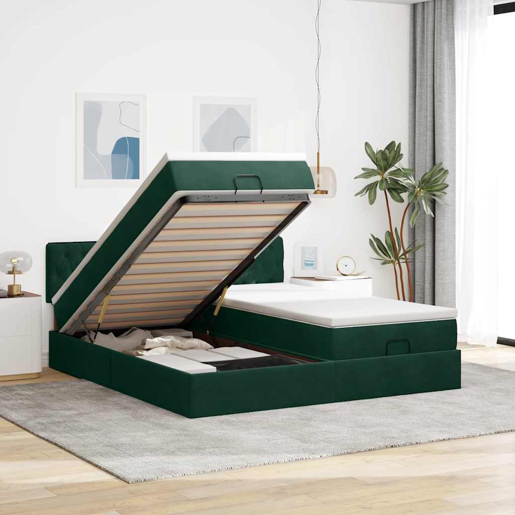 Ottoman bed met matrassen 160x200cm fluweel donkergroen is nu te koop bij PeponiXL, paradijselijk wonen!