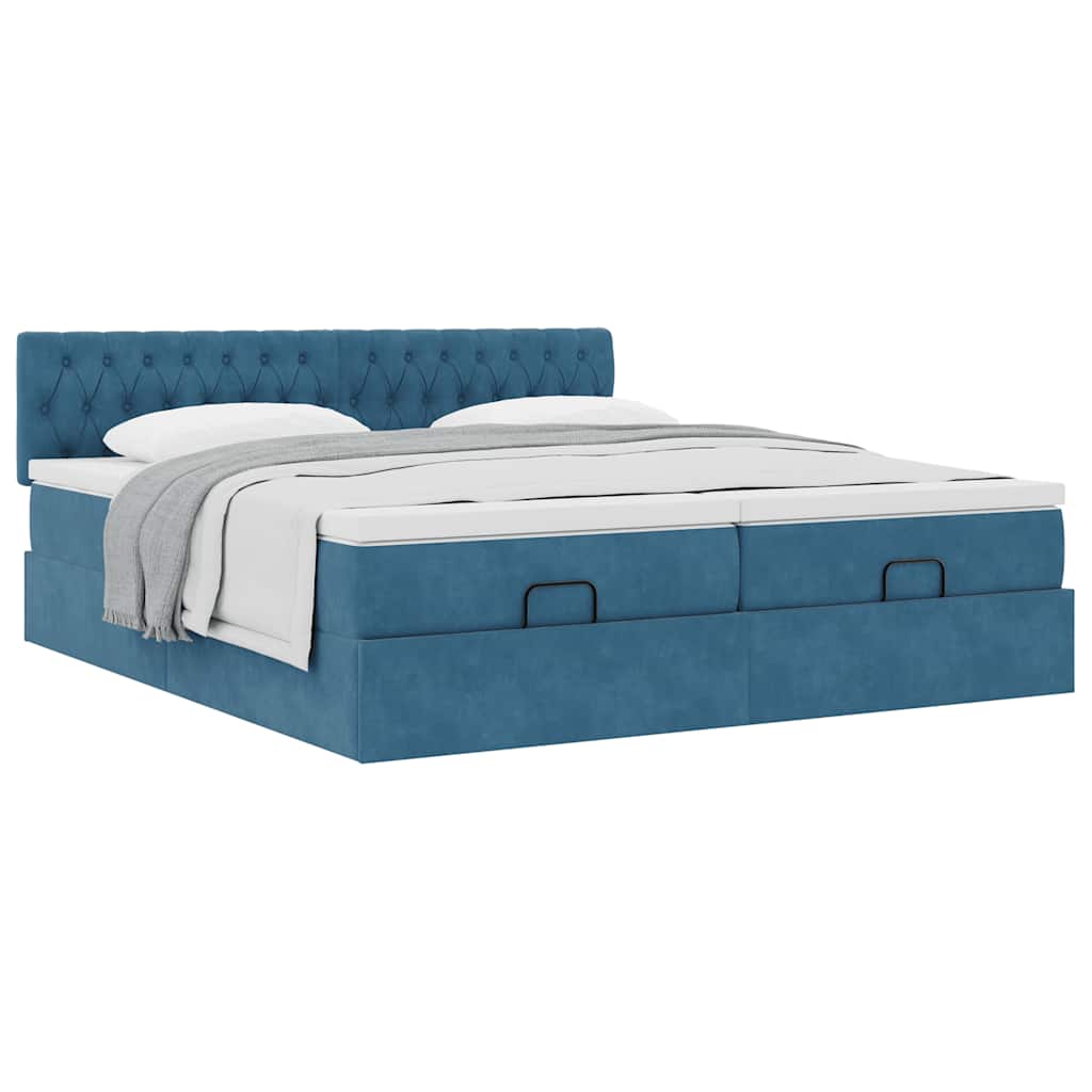 Ottoman bed met matrassen 160x200cm fluweel donkerblauw is nu te koop bij PeponiXL, paradijselijk wonen!