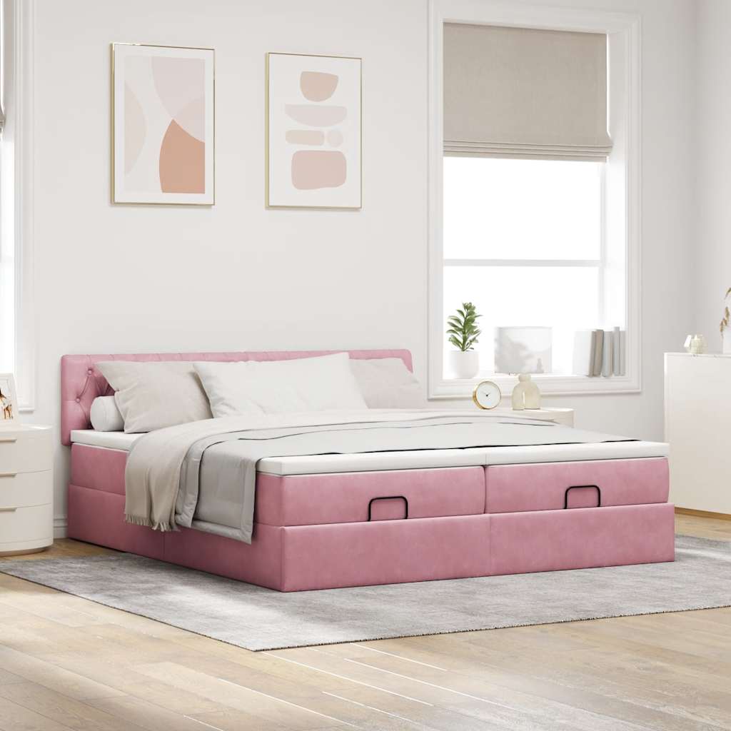 Ottoman bed met matrassen 160x200cm fluweel roze is nu te koop bij PeponiXL, paradijselijk wonen!