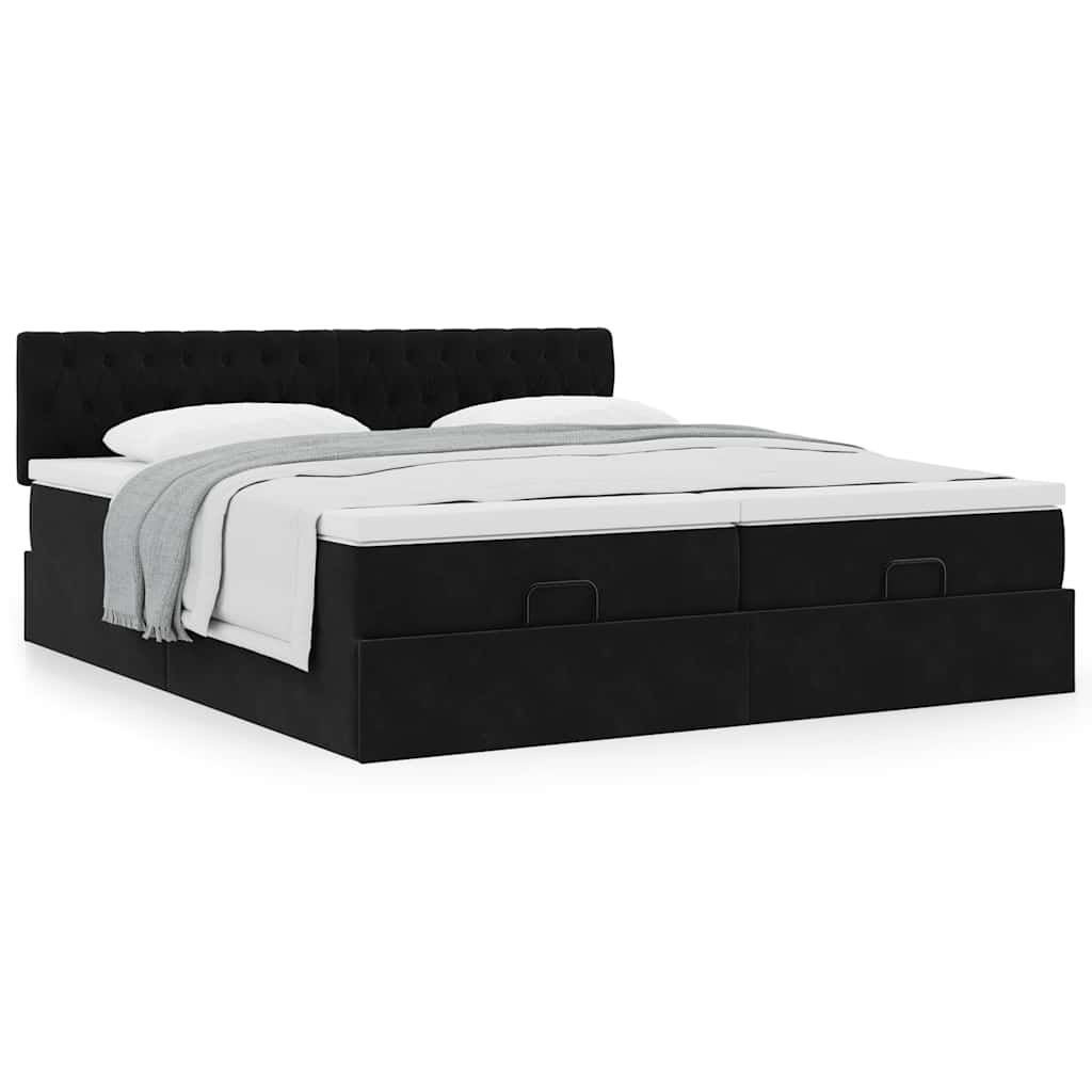 Ottoman bed met matrassen 180x200cm fluweel zwart is nu te koop bij PeponiXL, paradijselijk wonen!