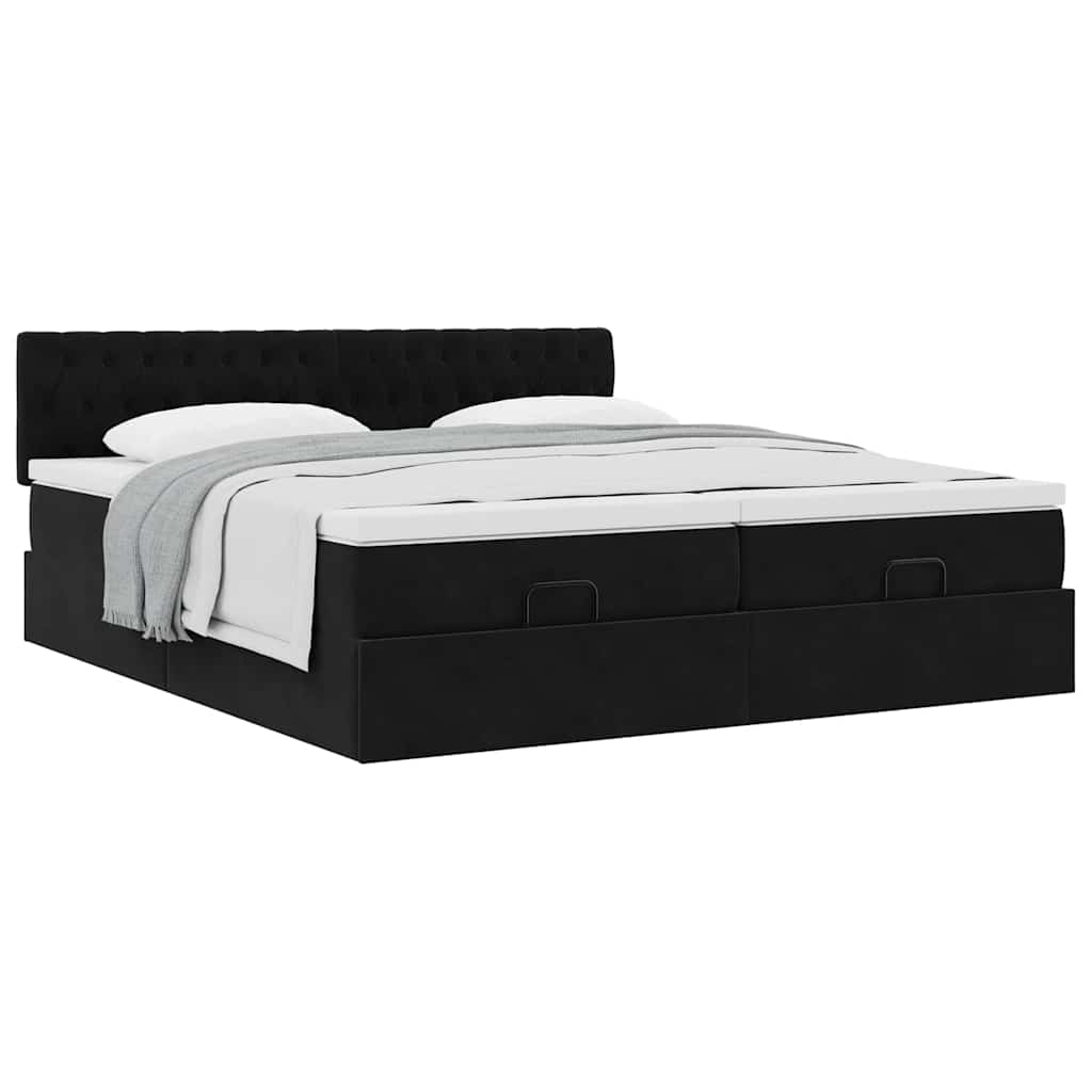 Ottoman bed met matrassen 180x200cm fluweel zwart is nu te koop bij PeponiXL, paradijselijk wonen!
