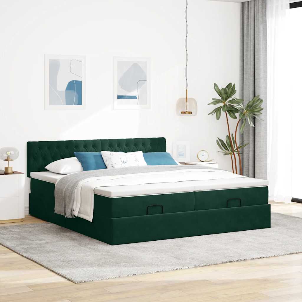 Ottoman bed met matrassen 180x200cm fluweel donkergroen is nu te koop bij PeponiXL, paradijselijk wonen!