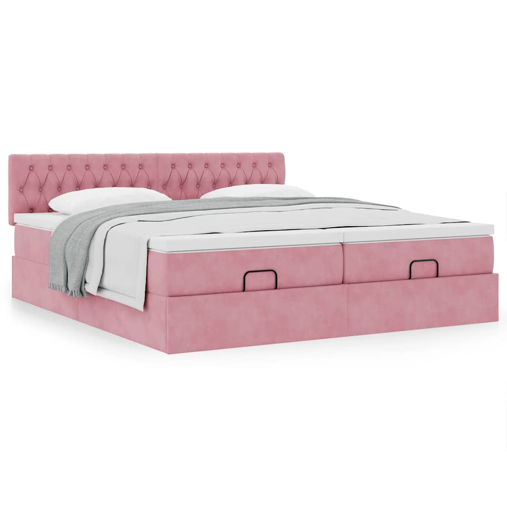 Ottoman bed met matrassen 180x200cm fluweel roze is nu te koop bij PeponiXL, paradijselijk wonen!