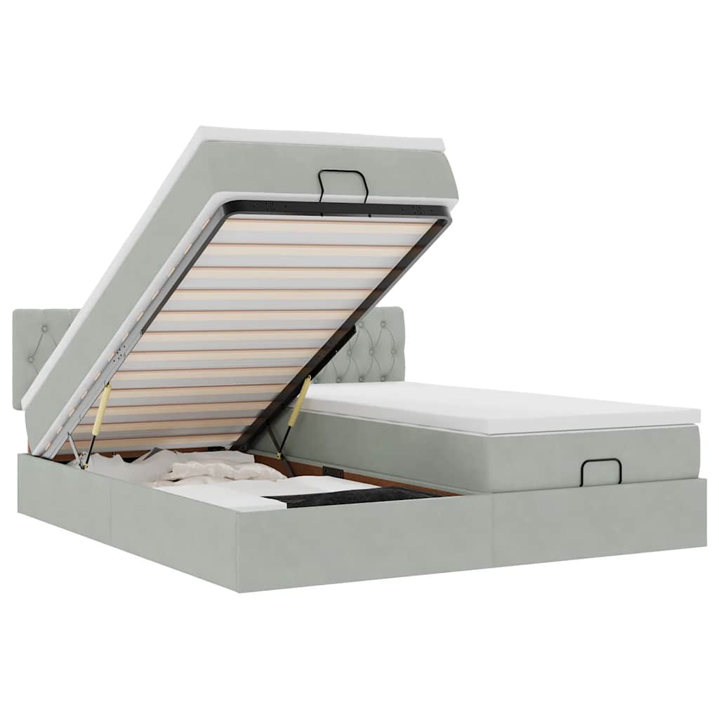 Ottoman bed met matrassen 200x200cm fluweel lichtgrijs is nu te koop bij PeponiXL, paradijselijk wonen!