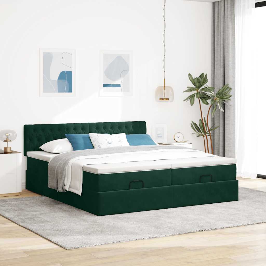 Ottoman bed met matrassen 200x200cm fluweel donkergroen is nu te koop bij PeponiXL, paradijselijk wonen!