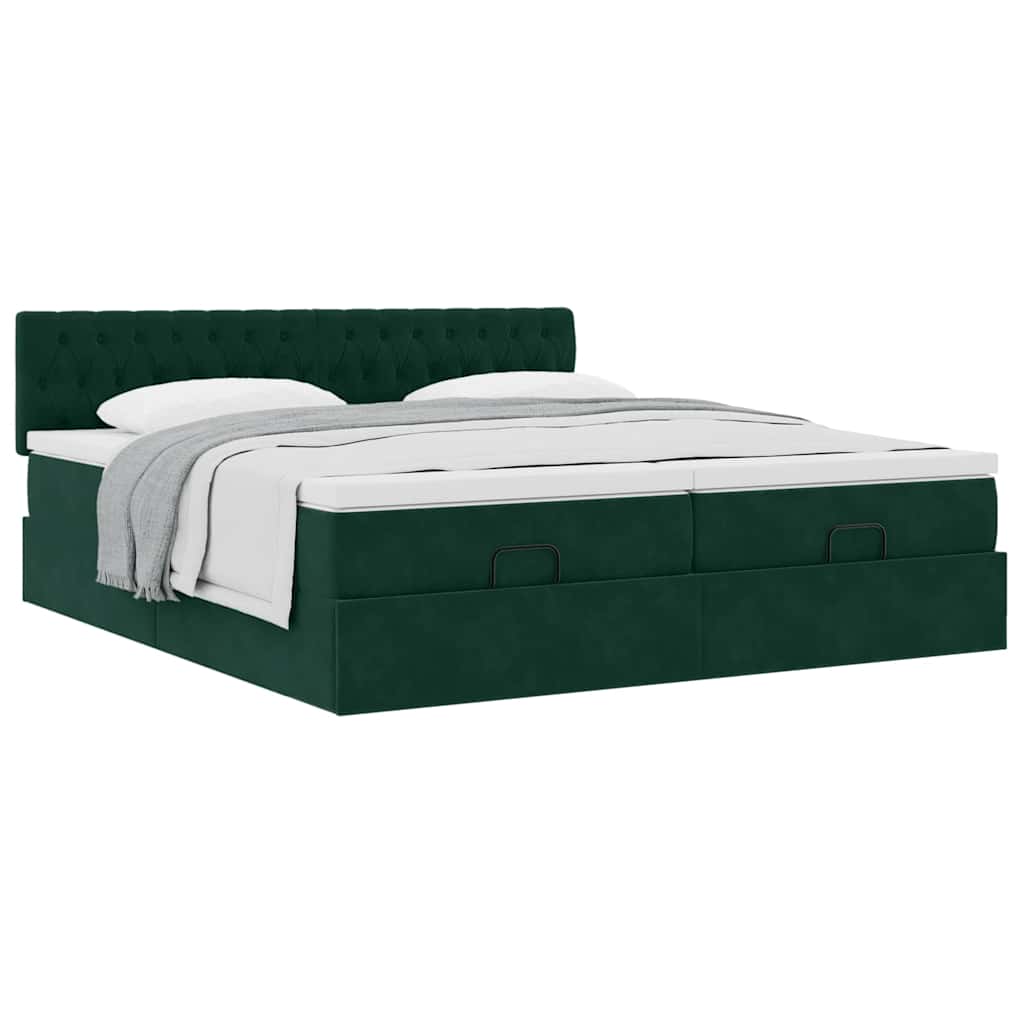 Ottoman bed met matrassen 200x200cm fluweel donkergroen is nu te koop bij PeponiXL, paradijselijk wonen!