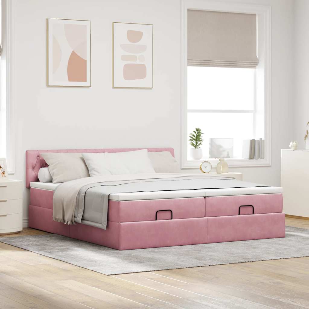 Ottoman bed met matrassen 200x200cm fluweel roze is nu te koop bij PeponiXL, paradijselijk wonen!