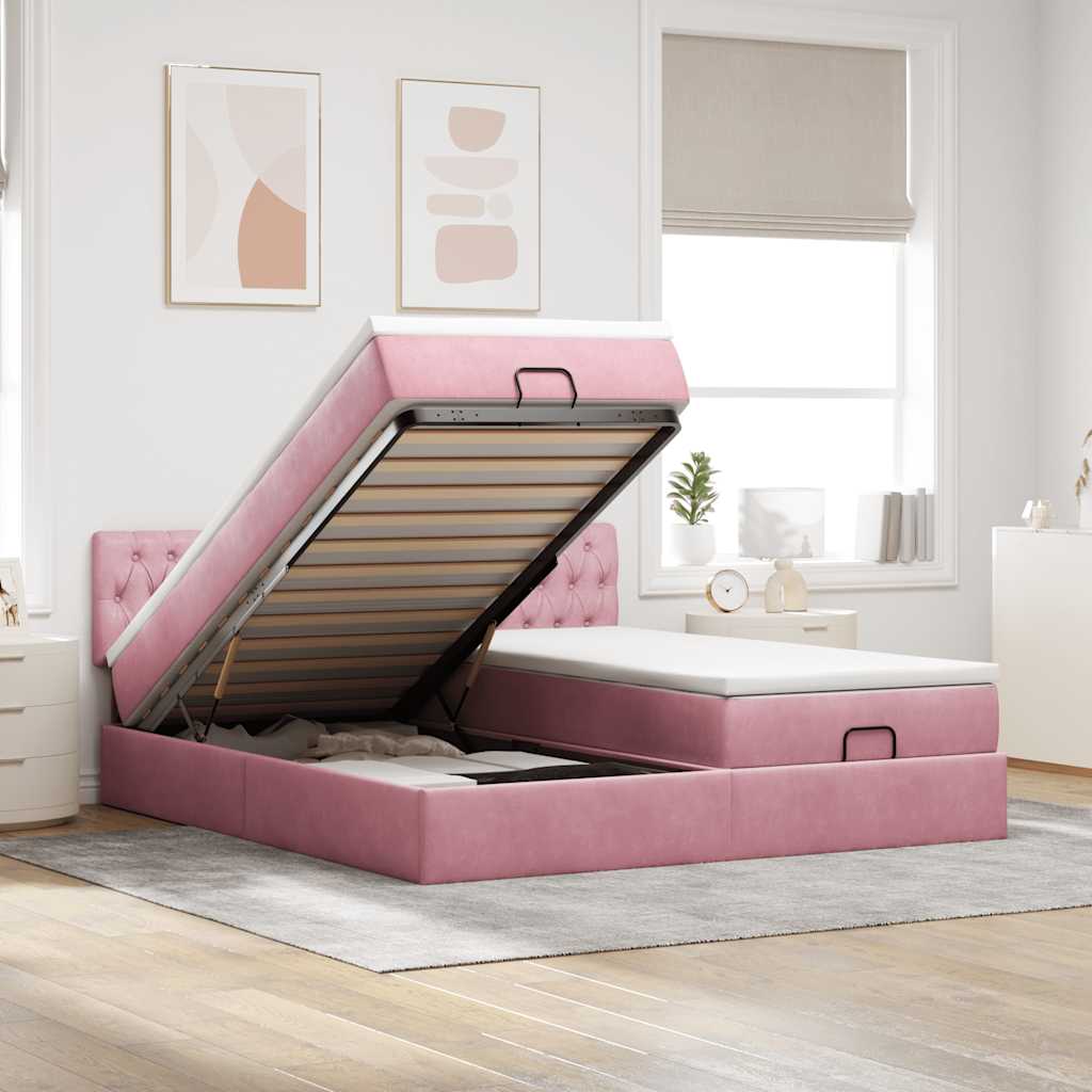 Ottoman bed met matrassen 200x200cm fluweel roze is nu te koop bij PeponiXL, paradijselijk wonen!