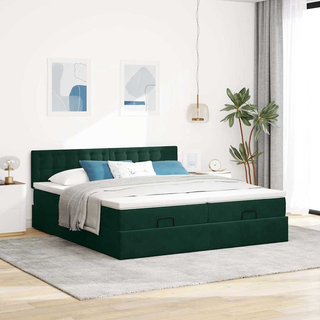 Ottoman bed met matrassen 160x200cm fluweel donkergroen is nu te koop bij PeponiXL, paradijselijk wonen!