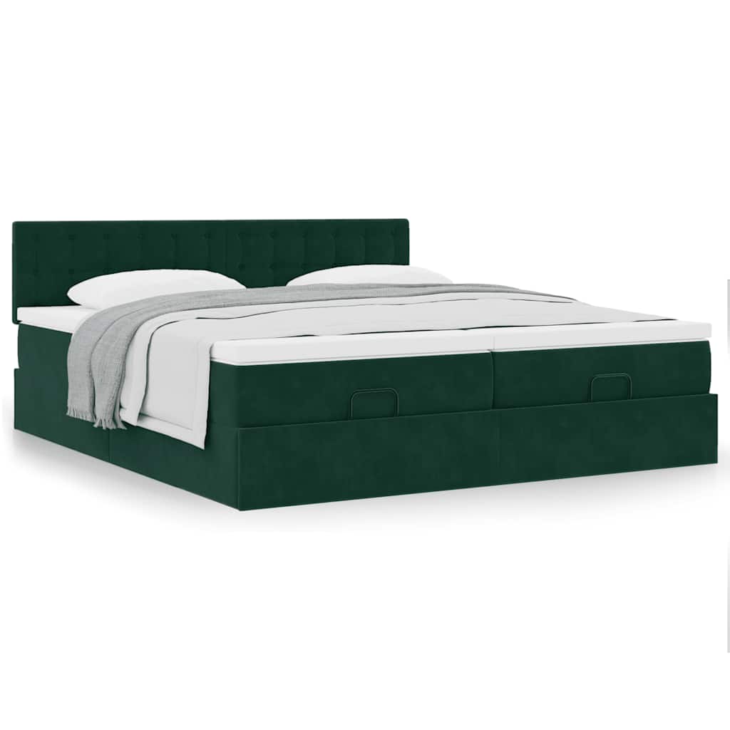 Ottoman bed met matrassen 160x200cm fluweel donkergroen is nu te koop bij PeponiXL, paradijselijk wonen!