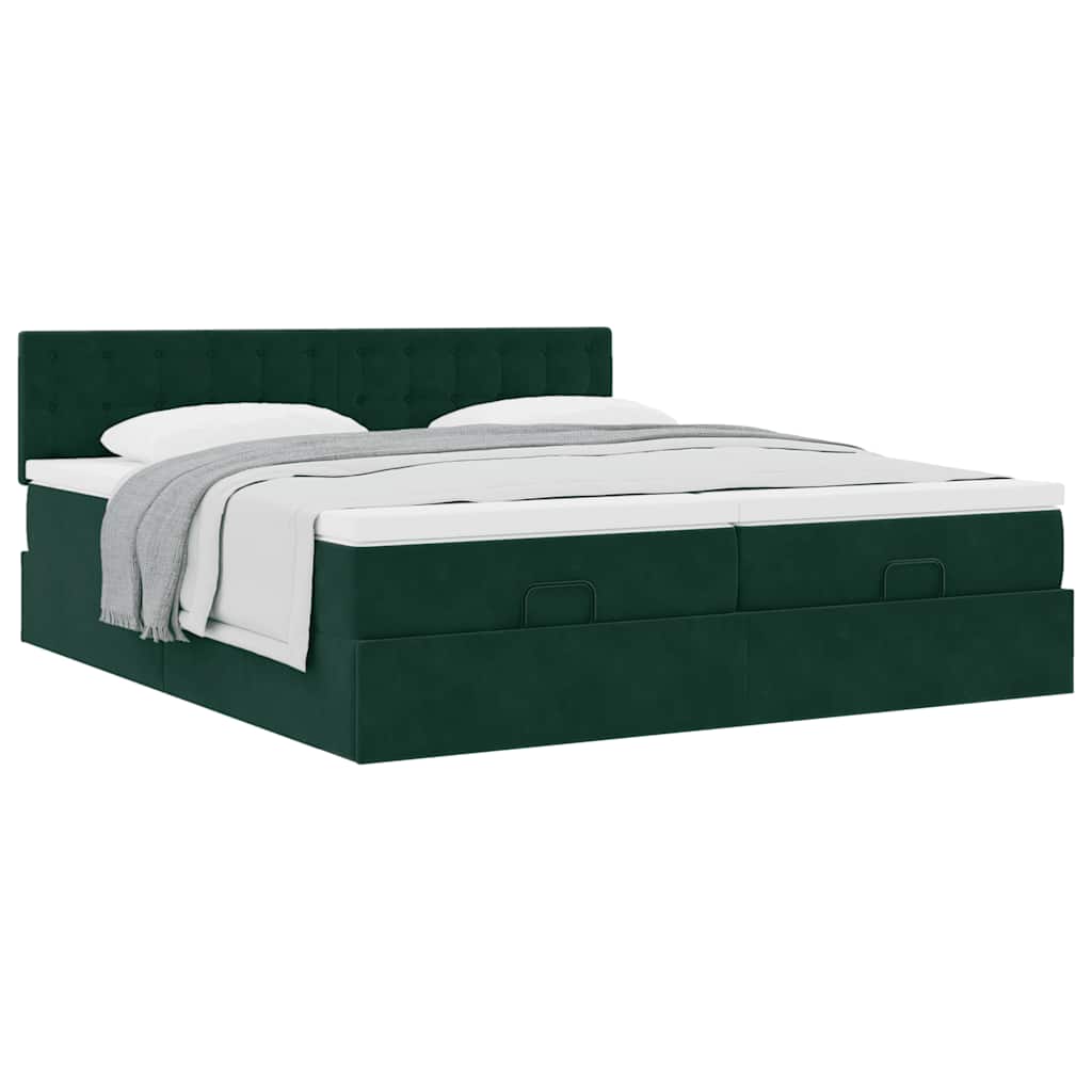 Ottoman bed met matrassen 160x200cm fluweel donkergroen is nu te koop bij PeponiXL, paradijselijk wonen!