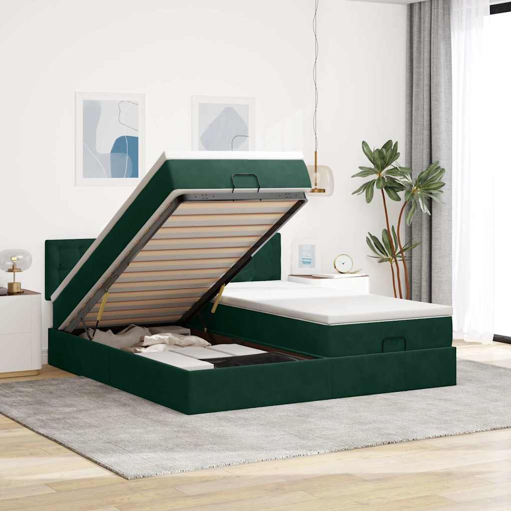 Ottoman bed met matrassen 160x200cm fluweel donkergroen is nu te koop bij PeponiXL, paradijselijk wonen!