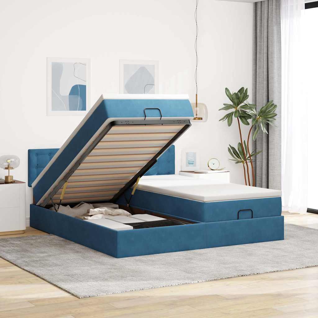Ottoman bed met matrassen 160x200cm fluweel donkerblauw is nu te koop bij PeponiXL, paradijselijk wonen!