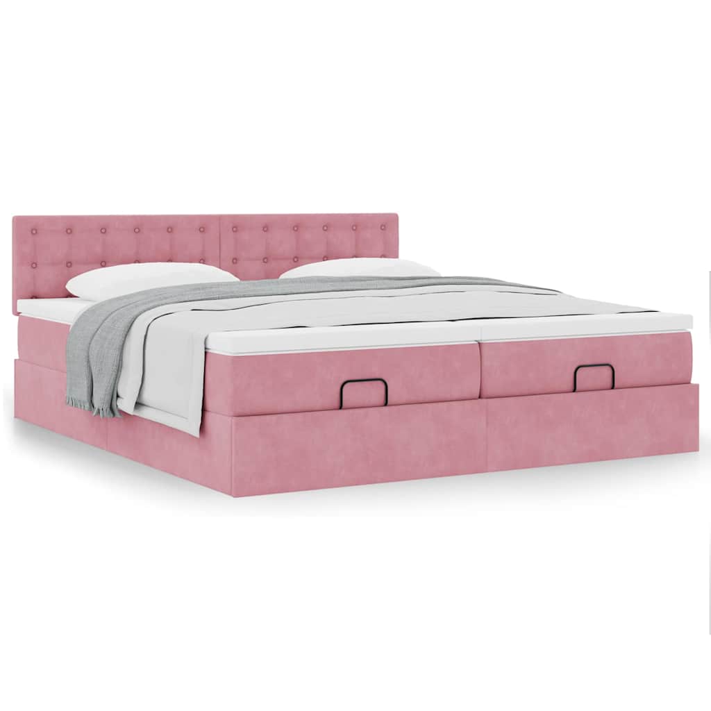 Ottoman bed met matrassen 160x200cm fluweel roze is nu te koop bij PeponiXL, paradijselijk wonen!