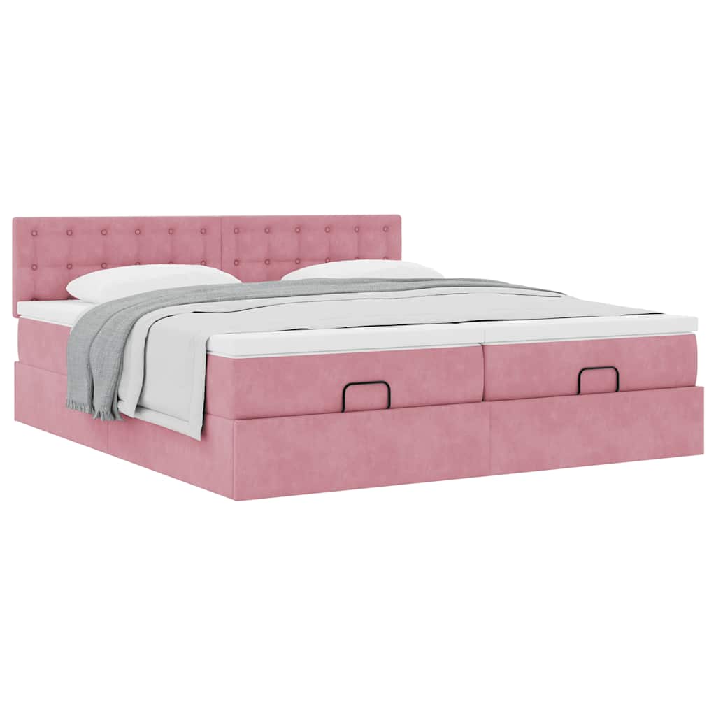 Ottoman bed met matrassen 160x200cm fluweel roze is nu te koop bij PeponiXL, paradijselijk wonen!