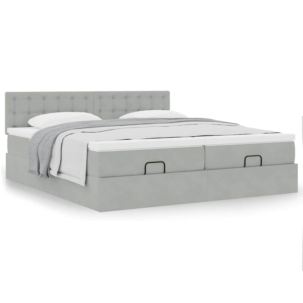 Ottoman bed met matrassen 180x200cm fluweel lichtgrijs is nu te koop bij PeponiXL, paradijselijk wonen!
