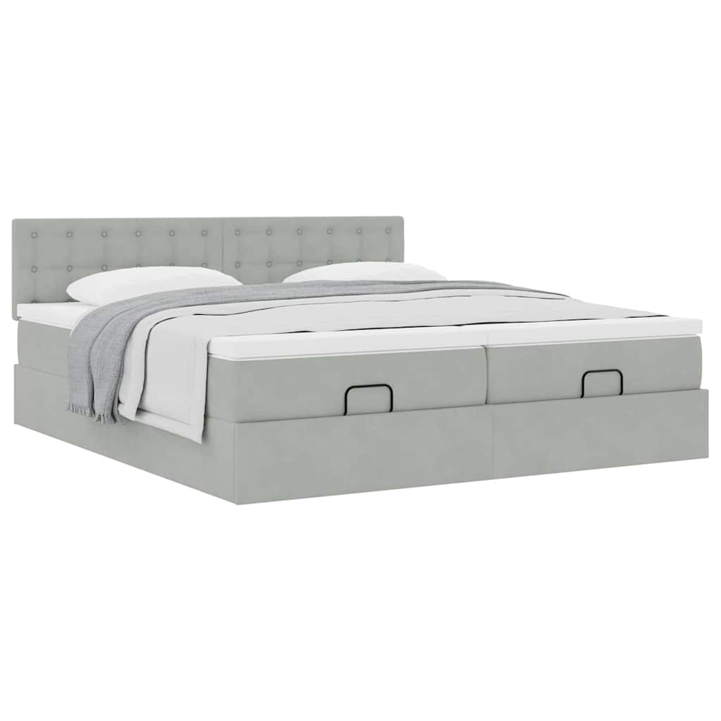 Ottoman bed met matrassen 180x200cm fluweel lichtgrijs is nu te koop bij PeponiXL, paradijselijk wonen!
