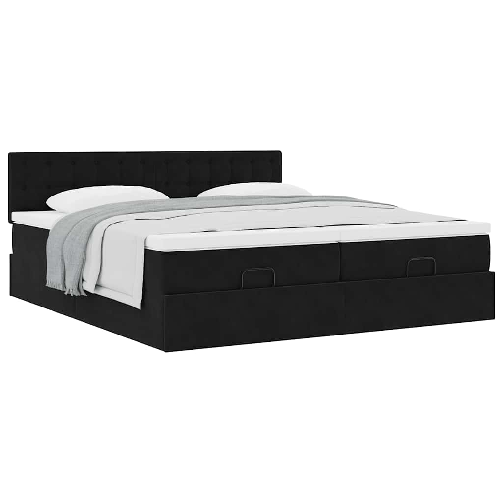 Ottoman bed met matrassen 180x200cm fluweel zwart is nu te koop bij PeponiXL, paradijselijk wonen!