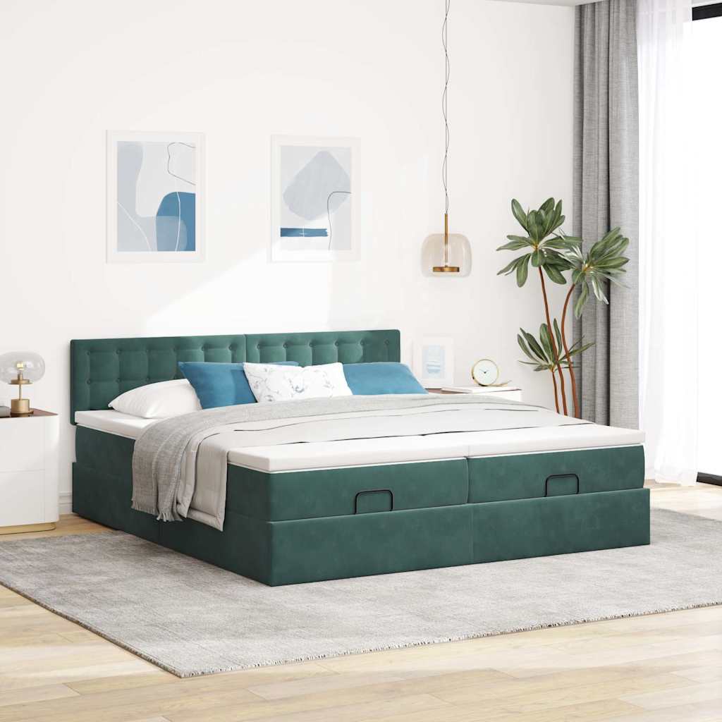 Ottoman bed met matrassen 180x200cm fluweel donkergroen is nu te koop bij PeponiXL, paradijselijk wonen!