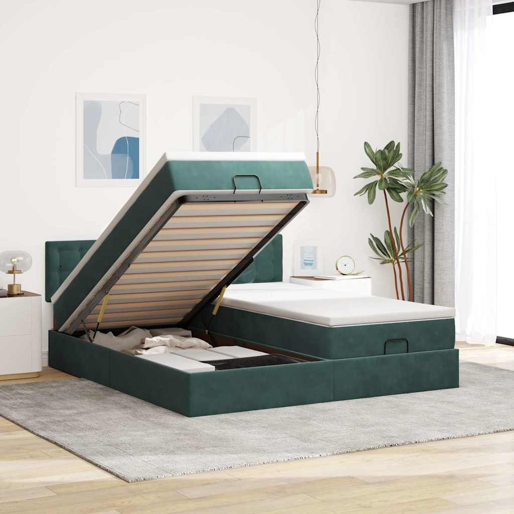 Ottoman bed met matrassen 180x200cm fluweel donkergroen is nu te koop bij PeponiXL, paradijselijk wonen!