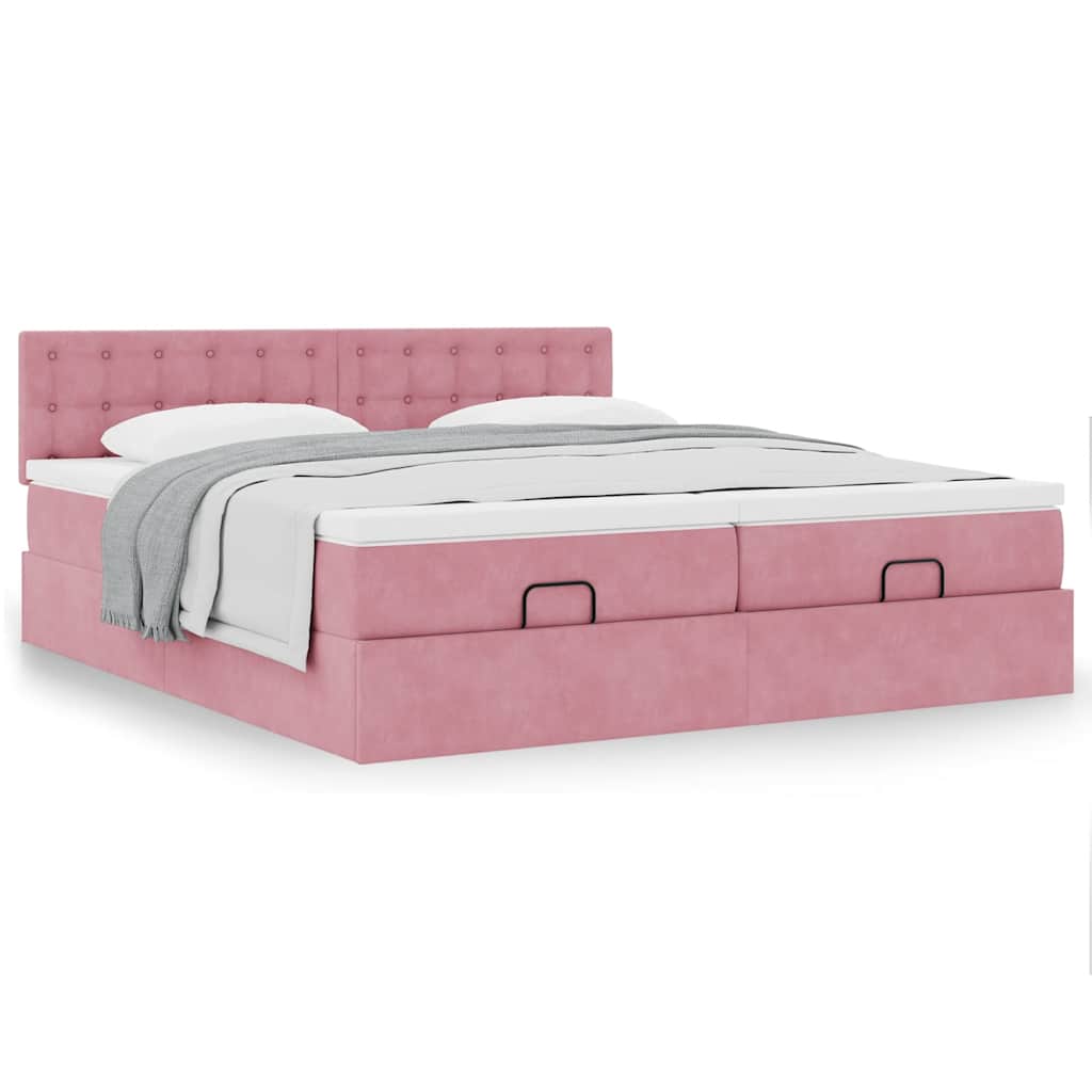 Ottoman bed met matrassen 180x200cm fluweel roze is nu te koop bij PeponiXL, paradijselijk wonen!