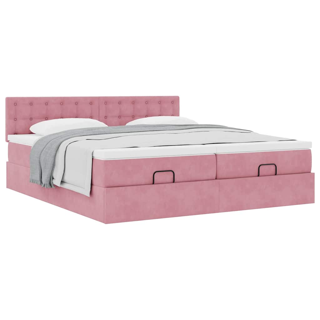 Ottoman bed met matrassen 180x200cm fluweel roze is nu te koop bij PeponiXL, paradijselijk wonen!
