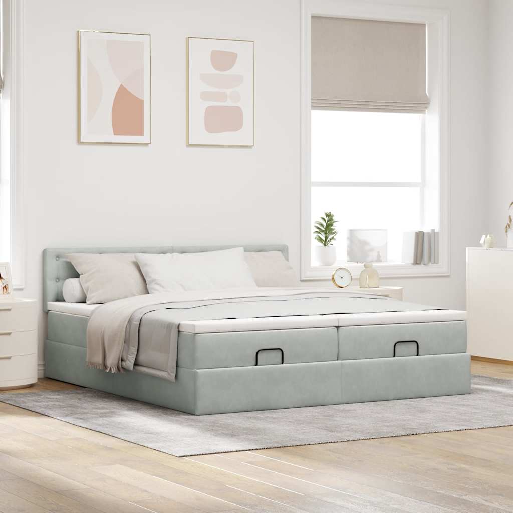 Ottoman bed met matrassen 200x200cm fluweel lichtgrijs is nu te koop bij PeponiXL, paradijselijk wonen!