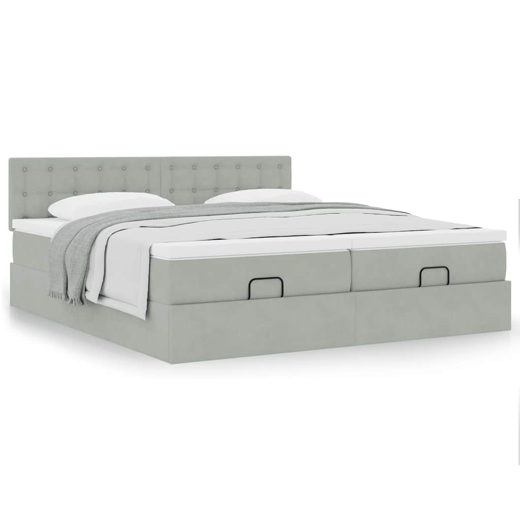 Ottoman bed met matrassen 200x200cm fluweel lichtgrijs is nu te koop bij PeponiXL, paradijselijk wonen!