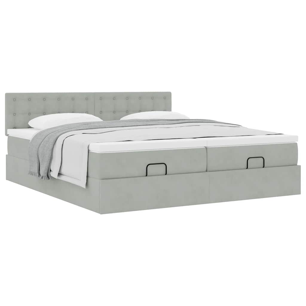 Ottoman bed met matrassen 200x200cm fluweel lichtgrijs is nu te koop bij PeponiXL, paradijselijk wonen!