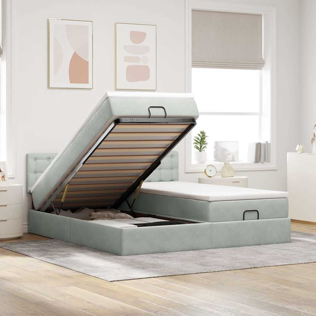 Ottoman bed met matrassen 200x200cm fluweel lichtgrijs is nu te koop bij PeponiXL, paradijselijk wonen!