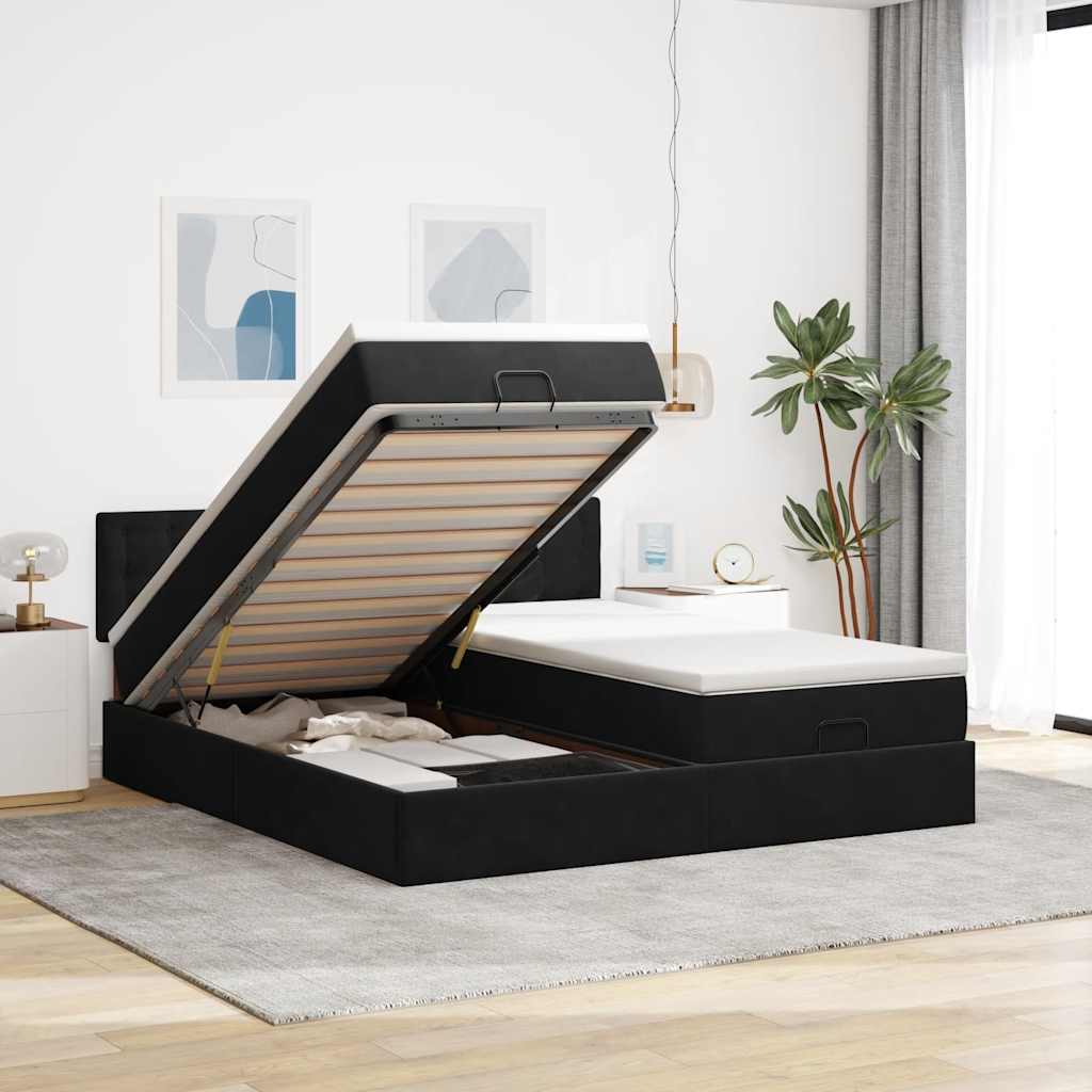 Ottoman bed met matrassen 200x200cm fluweel zwart is nu te koop bij PeponiXL, paradijselijk wonen!
