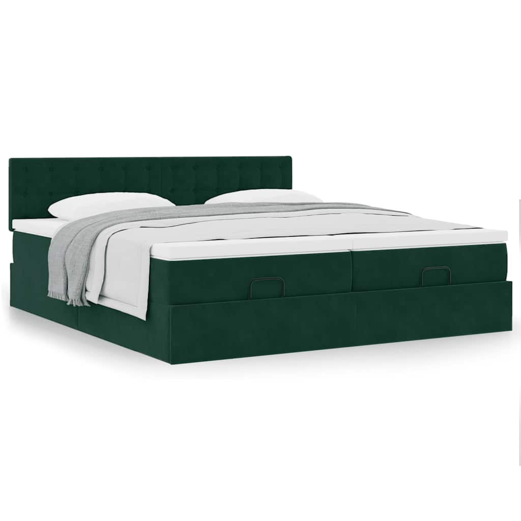 Ottoman bed met matrassen 200x200cm fluweel donkergroen is nu te koop bij PeponiXL, paradijselijk wonen!