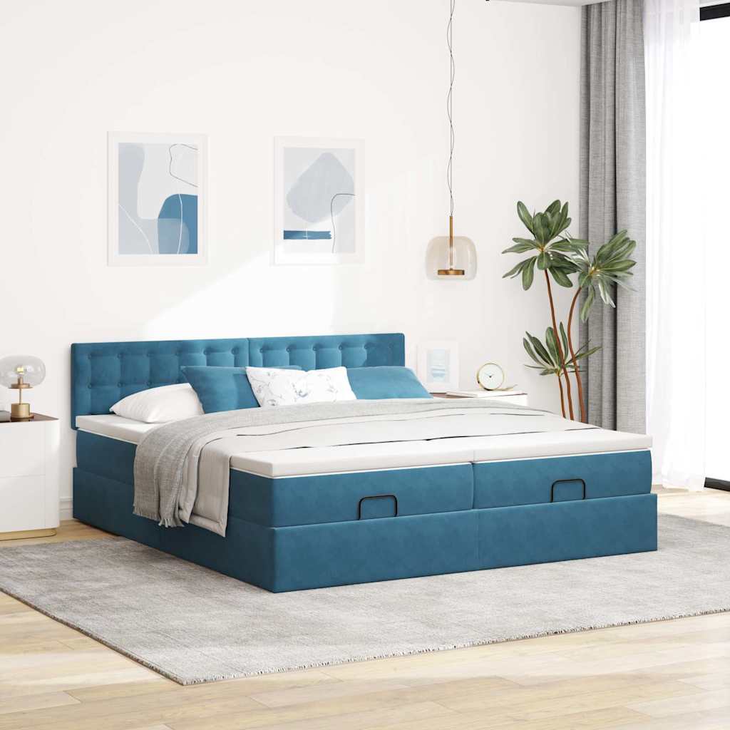 Ottoman bed met matrassen 200x200cm fluweel donkerblauw is nu te koop bij PeponiXL, paradijselijk wonen!