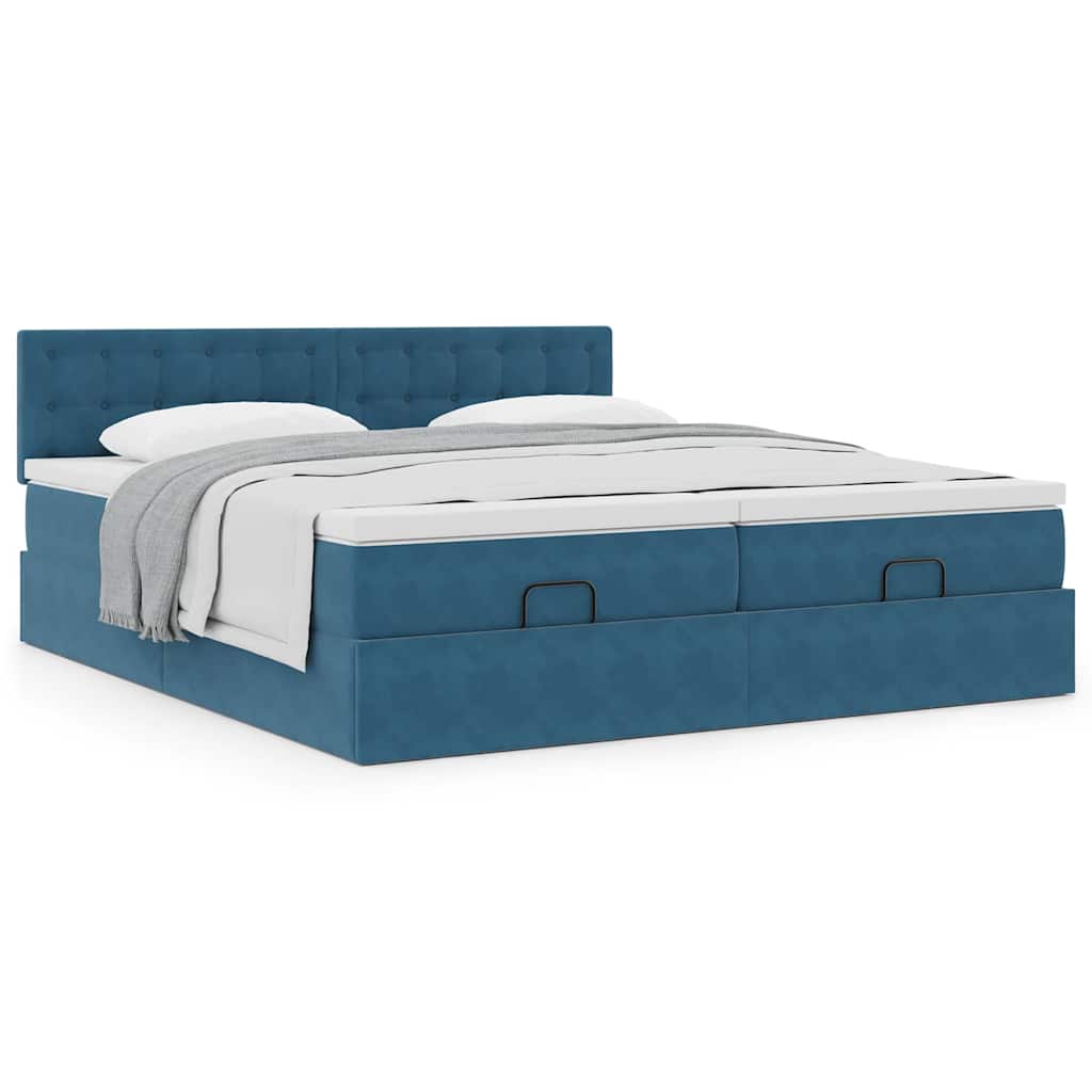 Ottoman bed met matrassen 200x200cm fluweel donkerblauw is nu te koop bij PeponiXL, paradijselijk wonen!
