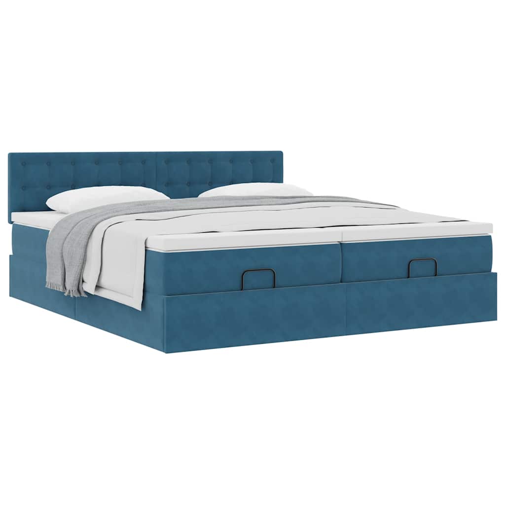 Ottoman bed met matrassen 200x200cm fluweel donkerblauw is nu te koop bij PeponiXL, paradijselijk wonen!