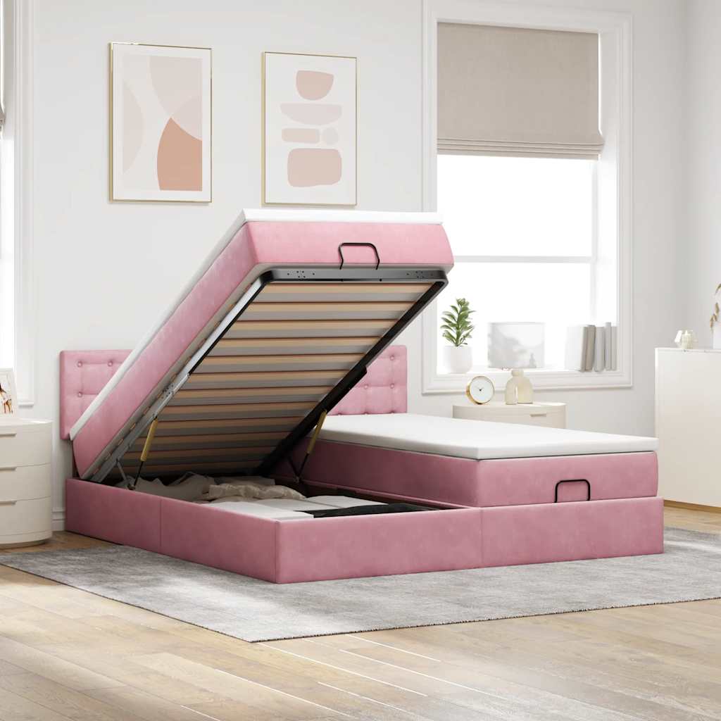 Ottoman bed met matrassen 200x200cm fluweel roze is nu te koop bij PeponiXL, paradijselijk wonen!