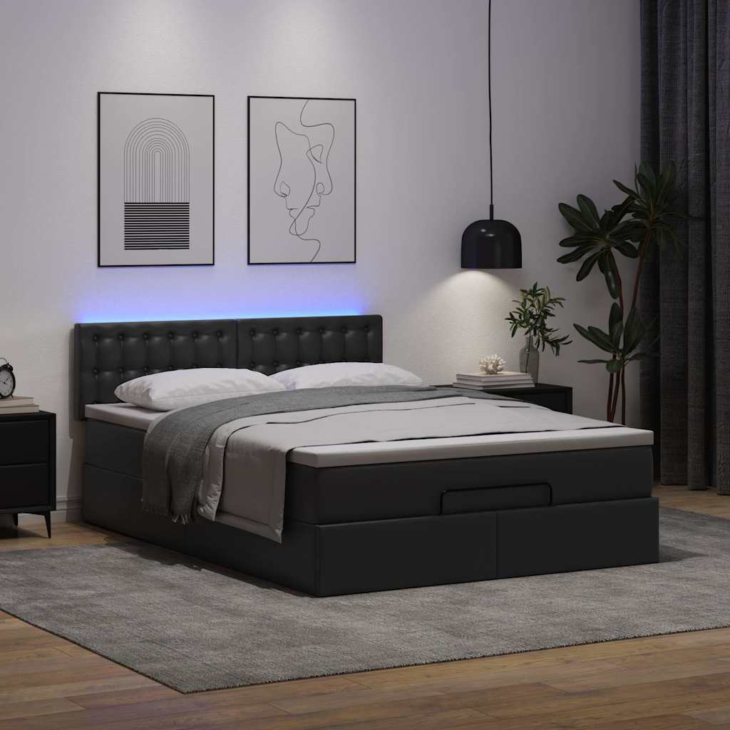 Bed poef met matrassen en LED's 140x200cm kunstleer zwart is nu te koop bij PeponiXL, paradijselijk wonen!