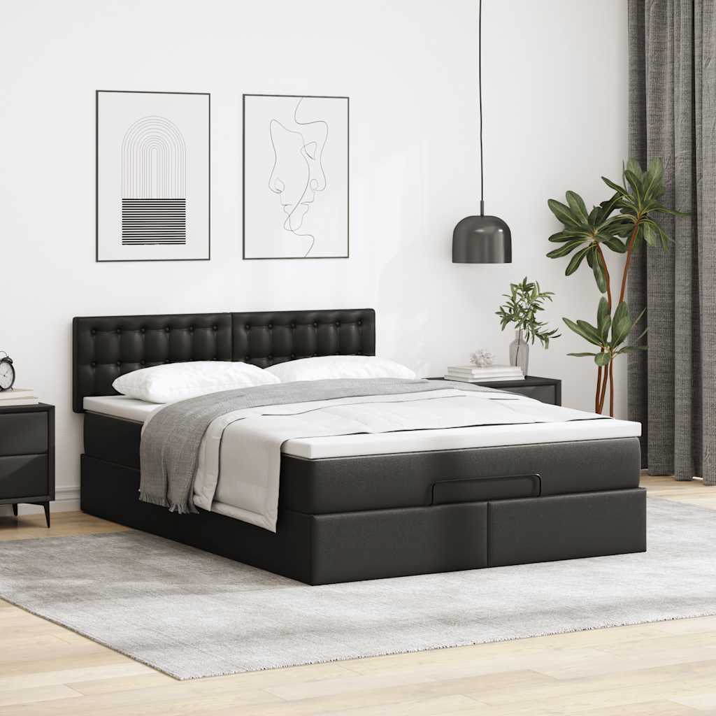 Bed poef met matrassen en LED's 140x200cm kunstleer zwart is nu te koop bij PeponiXL, paradijselijk wonen!
